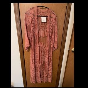 Crochet long duster, blush